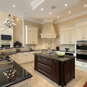  Transitional Off White Kitchen With Dark Island
