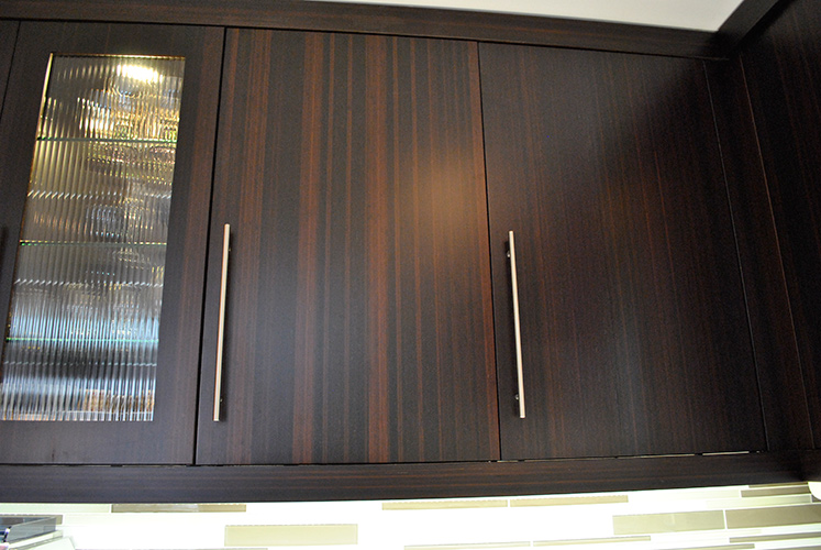 Modern Kitchen Bamboo Cabinets Long Handles And Glass Window