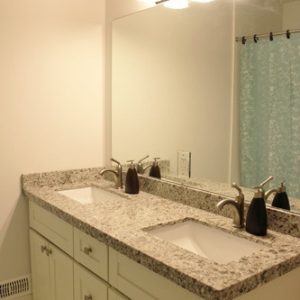   Off White Painted Double Sink Vanity Quiet Close Hinges Quartz Countertop North York