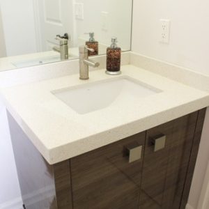   Modern High Gloss Single Vanity With White Quartz Countertop North York