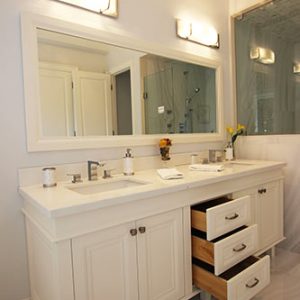   Modern Double Sink Off White Paint Flat Doors Solid Wood Drawers Quiet Close Hinges