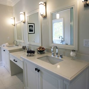   Double Sink Vanity With Dressing Table And Quartz Counter Top