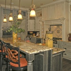  Luxurious Transitional Cream And Gray Kitchen With Two Level Island