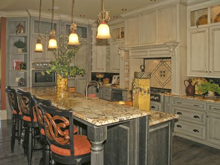  Luxurious Transitional Cream And Gray Kitchen With Two Level Island