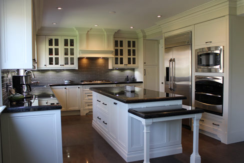   Transitional Painted Kitchen With Built In Fridge Microwave And Double Oven