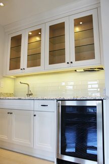   Servery Room Painted Off White Cabinets And Wine Cooler