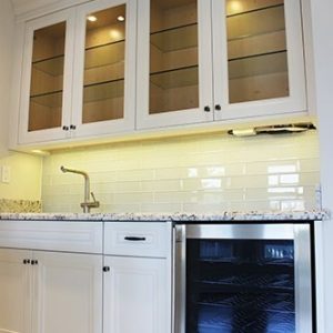   Servery Room Painted Off White Cabinets And Wine Cooler