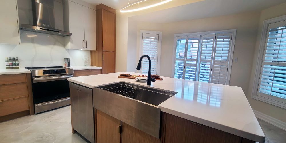 Kitchen renovation in Toronto 2023. Sink on the island and and dishwasher. Design and construction by Joseph kitchen.