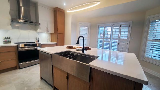 Kitchen renovation in Toronto 2023. Sink on the island and and dishwasher. Design and construction by Joseph kitchen. Kitchen renovation in Toronto 2023. Sink on the island and and dishwasher. Design and construction by Joseph kitchen.
