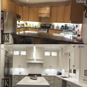 waterfall island custom made kitchen jk markham before after photo