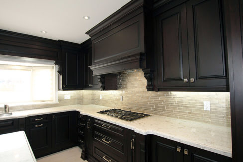  Dark Chocolate Classic Kitchen Raised Panel Doors Beautifull Mantel Hood Elaborated With Corbels