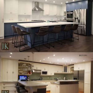 Before and After Blue & white Kitchen Done by JK Toronto