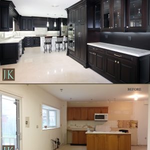 Before and After Classical dark kitchen solid maple wood staind in dark chocolate Design and Build by JK Markham