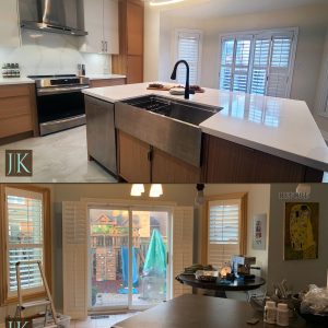 Before and After Two tone modern kitchen white oak & painted mdf. Desing and build by JK Mississauga