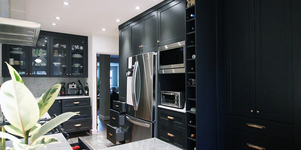 Black white kitchen design in Toronto. Kitchen remodeling by Joseph kitchen Thornhill. Design and built by JK. Gray metal drawers off gold handles. Glass cabinets. Black white kitchen design in Toronto. Kitchen remodeling by Joseph kitchen Thornhill. Design and built by JK. Gray metal drawers off gold handles. Glass cabinets.