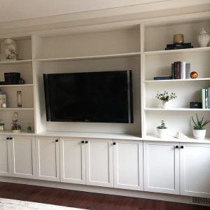 Custom made wall unit. Painted MDF. Design and built by Joseph Kitchen Bath. Toronto Maple