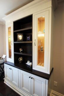 Custom made hutch in breakfast area. solid Canadian maple wood painted and stained in two tones. Designed and built by JK- North York 2017
