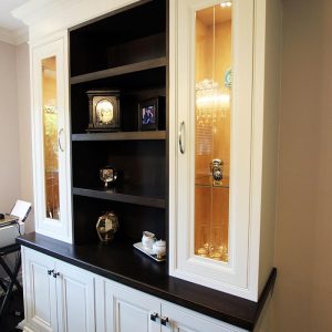 Custom made hutch in breakfast area. solid Canadian maple wood painted and stained in two tones. Designed and built by JK- North York 2017