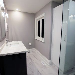 Bathroom renovation. Custom stand shower and custom vanity. Modern bathroom. Designed and built by JK. Oct 2018 North York