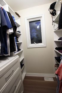 Jack and Jill walk in closet. Painted MDF. Custom design by JK. Dec. 2018 Markham.