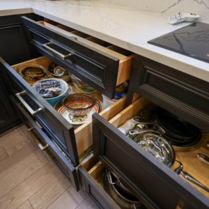 Kitchen drawers and pull outs Custom made kitchen cabinets solid wood dovetail joint drawers desing, build and design by JK in Markham