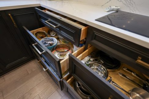 Kitchen drawers and pull outs Custom made kitchen cabinets solid wood dovetail joint drawers desing, build and design by JK in Markham