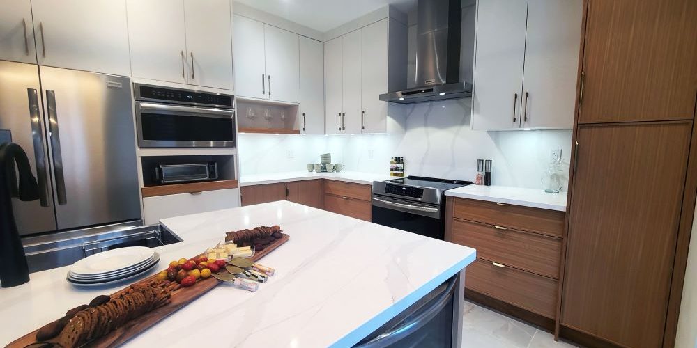 Kitchen remodeling in Toronto Custom made modern kitchen. Painted MDF and slim Shaker wood combination. White calacatta quartz from LG stone on counters and the backsplash. Design By Joseph Kitchen and Bath Kitchen remodeling in Toronto Custom made modern kitchen. Painted MDF and slim Shaker wood combination. White calacatta quartz from LG stone on counters and the backsplash. Design By Joseph Kitchen and Bath
