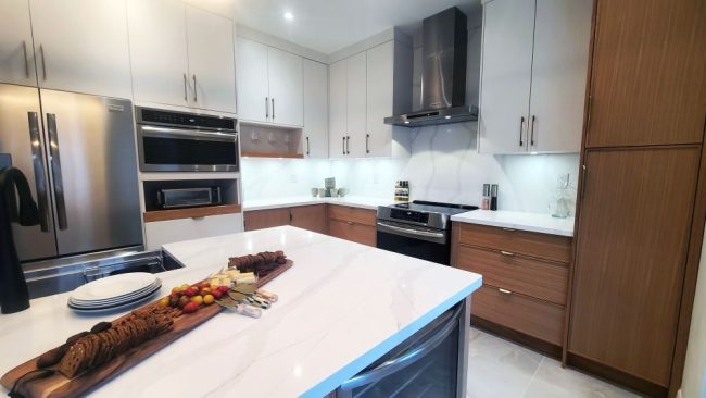 Kitchen remodeling in Toronto Custom made modern kitchen. Painted MDF and slim Shaker wood combination. White calacatta quartz from LG stone on counters and the backsplash. Design By Joseph Kitchen and Bath Kitchen remodeling in Toronto Custom made modern kitchen. Painted MDF and slim Shaker wood combination. White calacatta quartz from LG stone on counters and the backsplash. Design By Joseph Kitchen and Bath