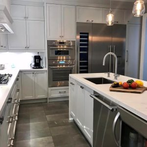 Kitchen renovation in Toronto Off white painted MDF custom made kitchen cabinets Functional and organized new kitchen ideas High end workmanship By JK