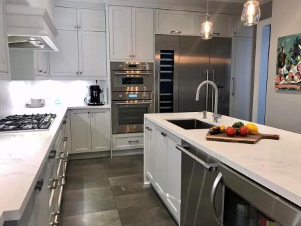 Kitchen renovation in Toronto Off white painted MDF custom made kitchen cabinets Functional and organized new kitchen ideas High end workmanship By JK
