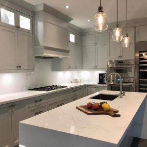 Kitchen renovation in Toronto Transitional painted MDF white kitchen cabinets Built in appliances cabinets Kitchen design and built by Joseph Kitchen.