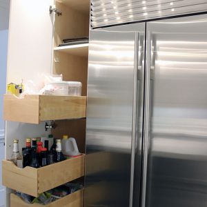 Pull out pantry. Solid Canadian dovetail drawers. Blum soft close hinges. Built by JK Markham 2019