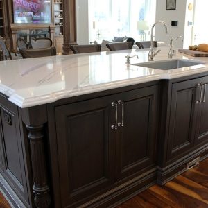 Large solid Canadian maple wood island. Sink on the island. Cambria quartz stone from marble collection. Built and design by Joseph kitchen. North York 2019