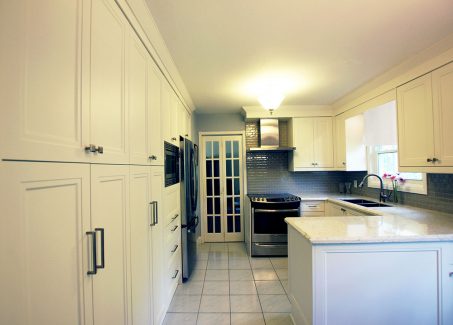 Full kitchen make over. Designed and built by Joseph kitchen. Painted off white kitchen. Quartz counter top. April 2018