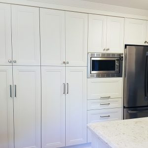 Off white painted kitchen, Set of pantries and pull outs. Markham April 2018