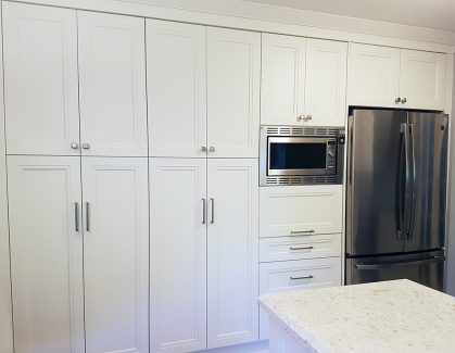 Off white painted kitchen, Set of pantries and pull outs. Markham April 2018