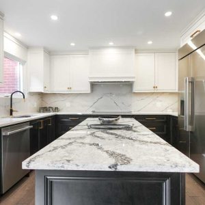 Quartz countertop and backsplash- Cambria crystal collection- Remodeling by JK 2024